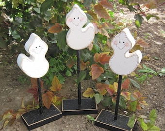 Handcrafted Halloween Ghost Block Set, Fall Home Decor