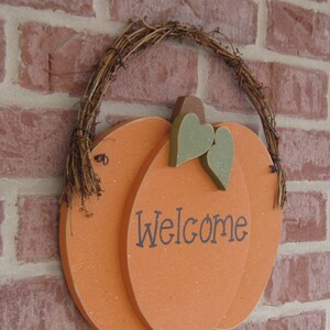 HANGING WELCOME PUMPKIN for Fall, Autumn, wall and door hanging decor image 2
