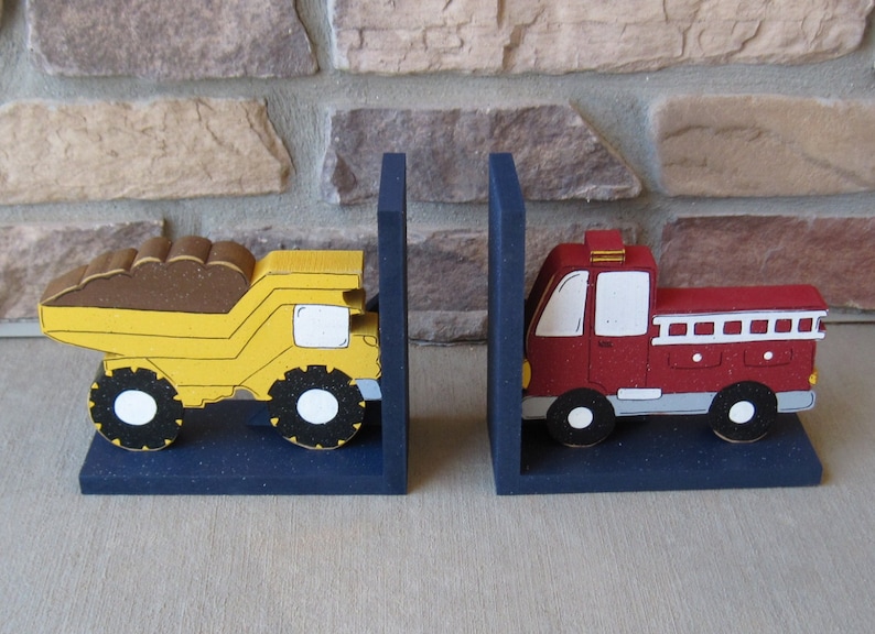 Dump Truck and Fire Truck Bookends for Children Library Etsy