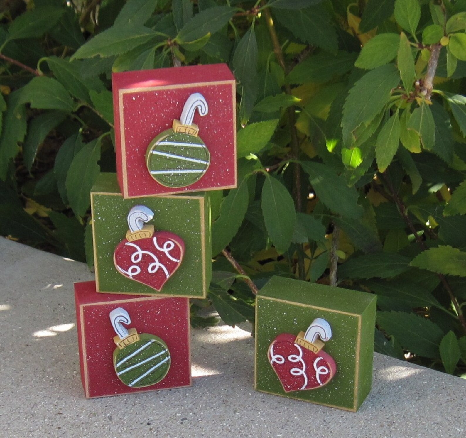 4 BLOCK ORNAMENT SET for Desk Shelf Mantle Holiday Etsy