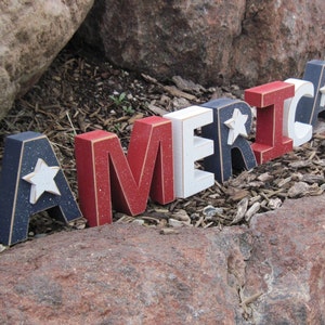 AMERICA BLOCKS for July 4th, shelf, desk and Americana home decor image 3