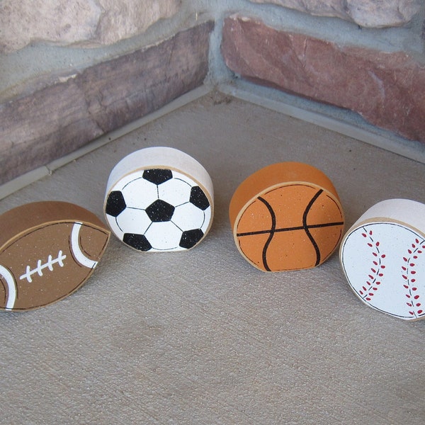 Free Standing SPORTS BALL themed block set for boy room, man cave, sports themed decor for shelf, desk and home decor