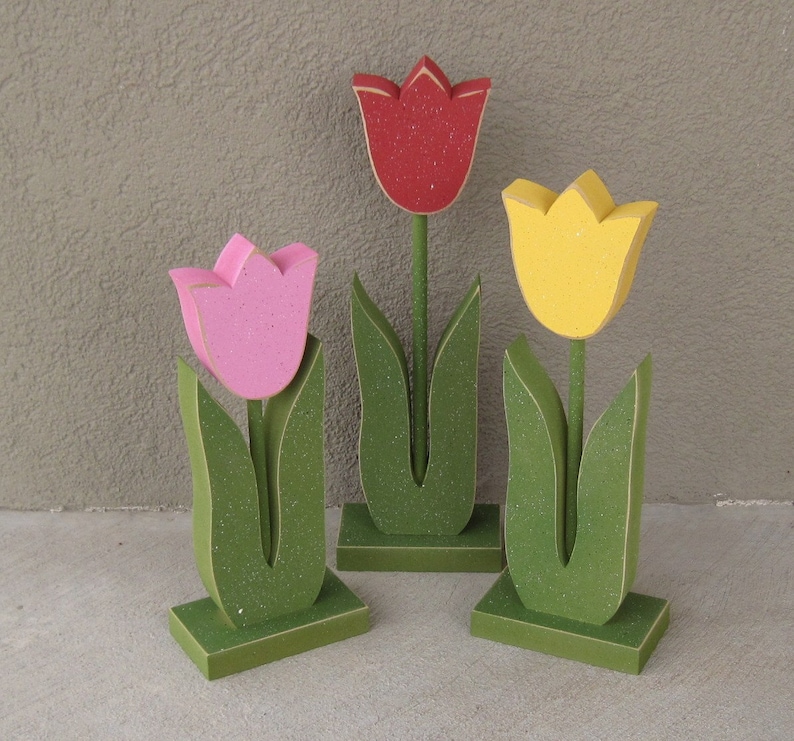 3 Tall Standing Tulip Block Set for Spring decor, Flower decor, Girl room decor, shelf, desk, office and home decor image 1