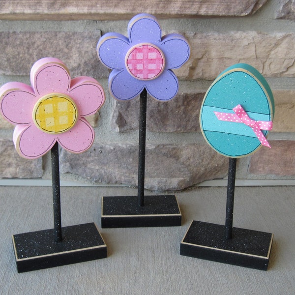 3 Tall Standing Spring and EASTER Themed Block SET for Easter decor,  shelf, desk, office and home decor