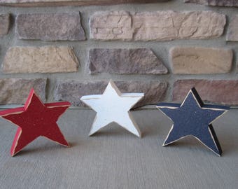 Americana Star Block Set, July 4th Decor, Red White Blue, Handcrafted