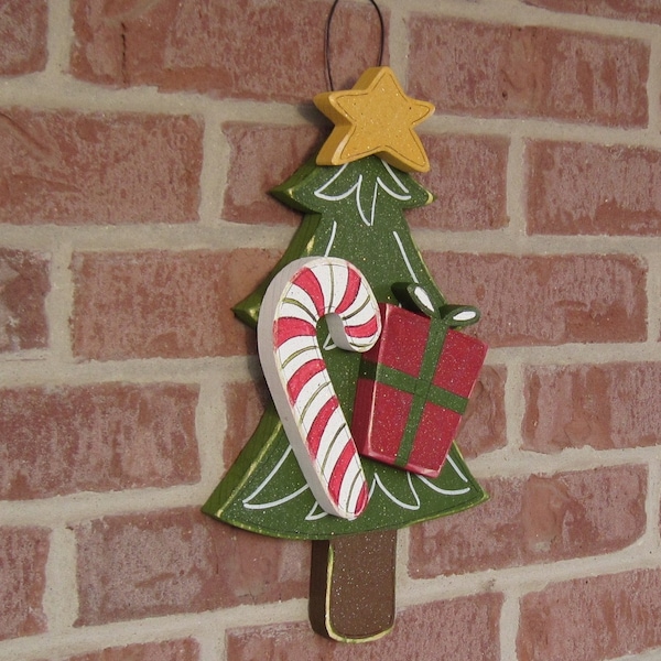 Handcrafted Glitter Christmas Tree Wall Hanging, Candy Cane, Star