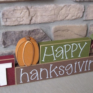 HAPPY THANKSGIVING BLOCKS with pumpkin and turkey blocks for table decor, desk, shelf, mantle, and party decor image 3