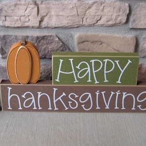 HAPPY THANKSGIVING BLOCKS with pumpkin and turkey blocks for table decor, desk, shelf, mantle, and party decor image 5