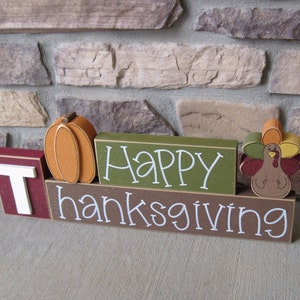 HAPPY THANKSGIVING BLOCKS with pumpkin and turkey blocks for table decor, desk, shelf, mantle, and party decor image 2