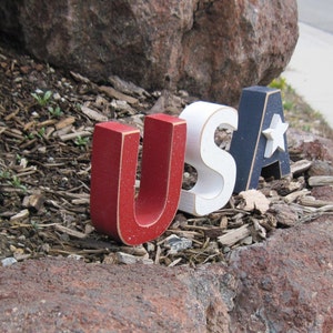 USA BLOCKS for July 4th, Independece day, shelf, desk and Americana home decor image 3