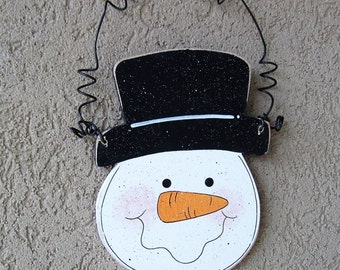 HANGING SNOWMAN HEAD for wall, door, tree, holiday, December, xmas, noel, Winter and home decor