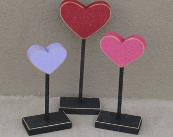 3 Tall Standing Heart Block Set for February, love, Valentines, shelf, desk, office and home decor