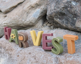 Handcrafted HARVEST Wooden Blocks, Fall Decor
