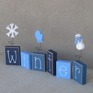WINTER BLOCK SET for shelf, mantle, office, seasons, home, and holiday decor. image 2