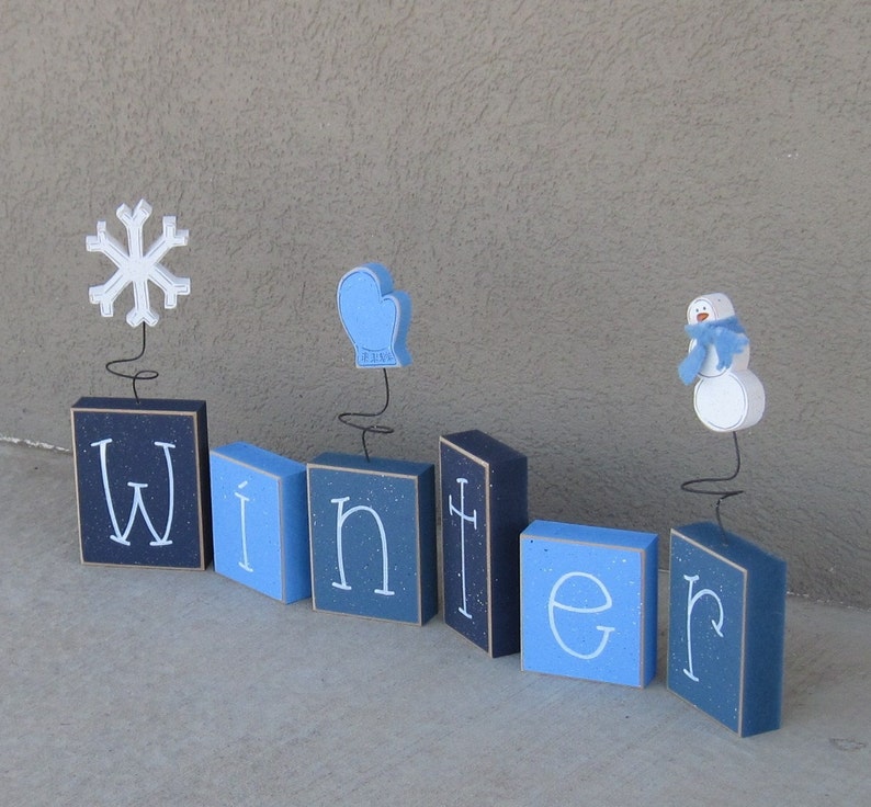 WINTER BLOCK SET for shelf, mantle, office, seasons, home, and holiday decor. image 2