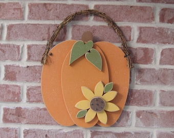 Large HANGING PUMPKIN With SUNFLOWER for Fall, Autumn, harvest, wall and door hanging decor