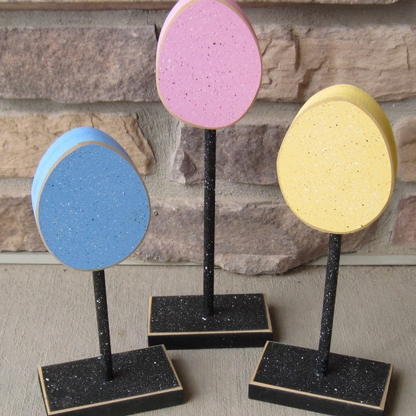 3 Tall Standing Egg Block Set for Easter,Spring, April, shelf, desk, office and home decor