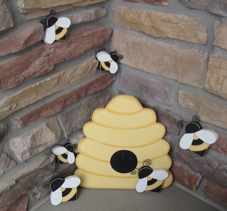 BEE HIVE and BEES for home decor, bee themed decor, and girl room decor image 1
