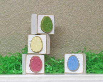 SQUARE BLOCKS with four Easter EGGS for Easter and home decor