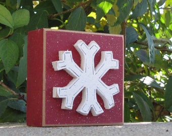 Snowflake block for Winter, Christmas, Noel, shelf, desk, office, mantle and home decor