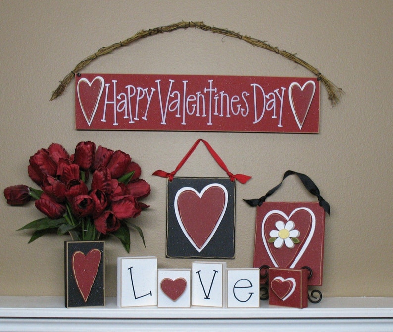 Red HANGING HEART with BLACK Backer for valentine and home wall hanging decor image 2