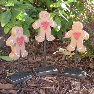 3 Tall STANDING GINGERBREAD MAN block set for Winter, Christmas, December, shelf, desk, office and home decor image 1