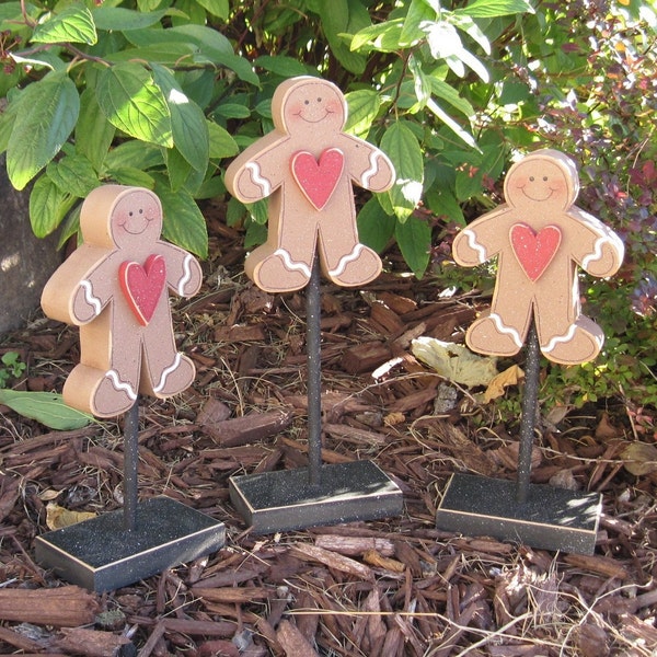 3 Tall STANDING GINGERBREAD MAN block set for Winter, Christmas, December, shelf, desk, office and home decor