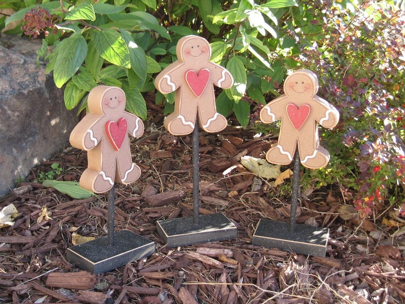 3 Tall STANDING GINGERBREAD MAN block set for Winter, Christmas, December, shelf, desk, office and home decor image 1