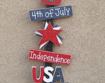Handcrafted 4th of July Hanging Sign, Patriotic USA Decor