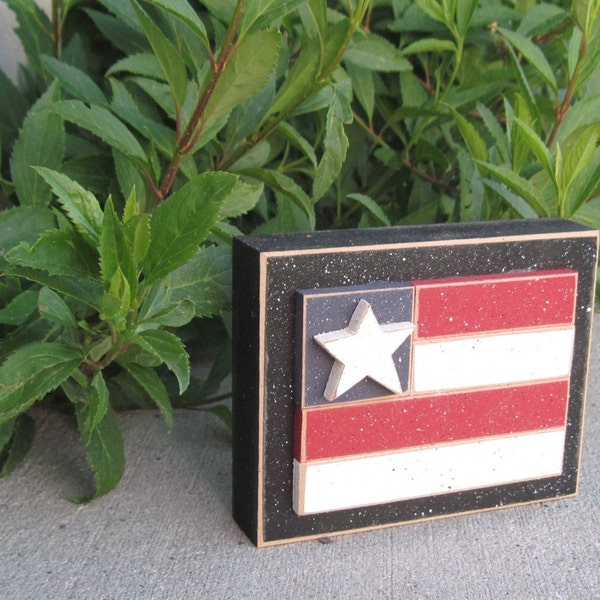 FLAG BLOCK for July 4th, shelf, desk, office and americana home decor