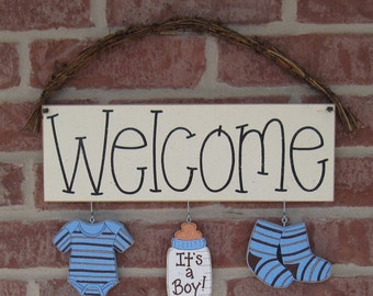 WELCOME Sign with ITS A BOY Decorations for announcing a baby, baby shower decor, wall and home decor