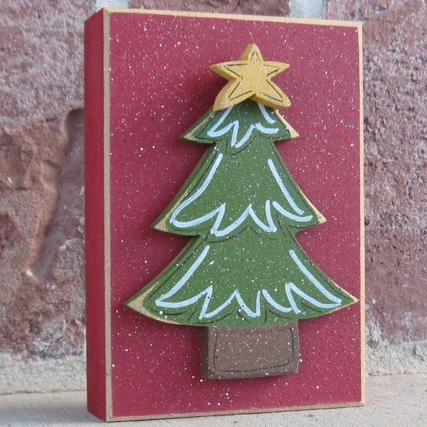 CHRISTMAS TREE BLOCK for Noel, shelf, desk, office, mantle and home decor