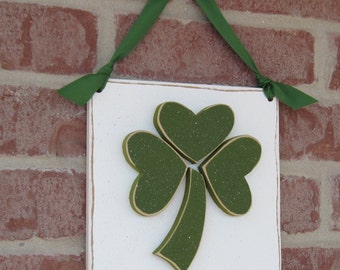 HANGING CLOVER or SHAMROCK with ribbon for St. Patricks Day, wall, door hanger, and  home decor