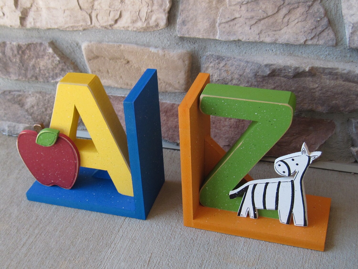 A to Z Bookends for Children Library Bookshelf Apple Zebra Etsy