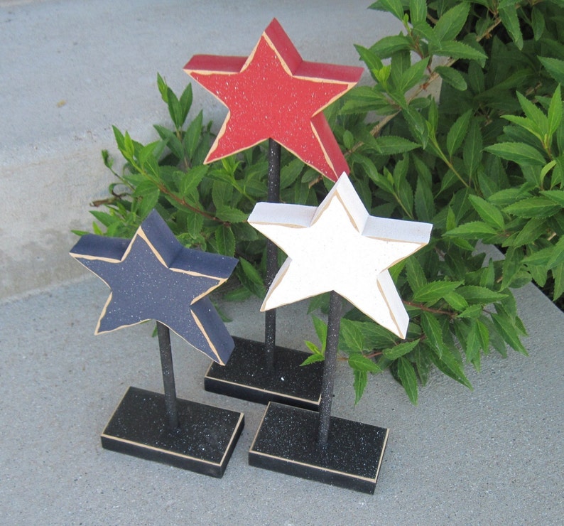 3 TALL STANDING STAR block set for July 4th, Independence day, shelf, desk, office and americana home decor image 1