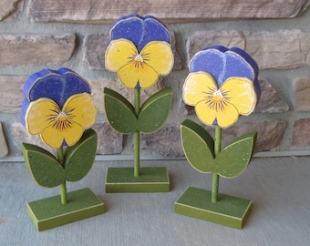 3 Tall Standing Pansy Block Set for Spring decor, Flower decor, Girl room decor,  shelf, desk, office and home decor