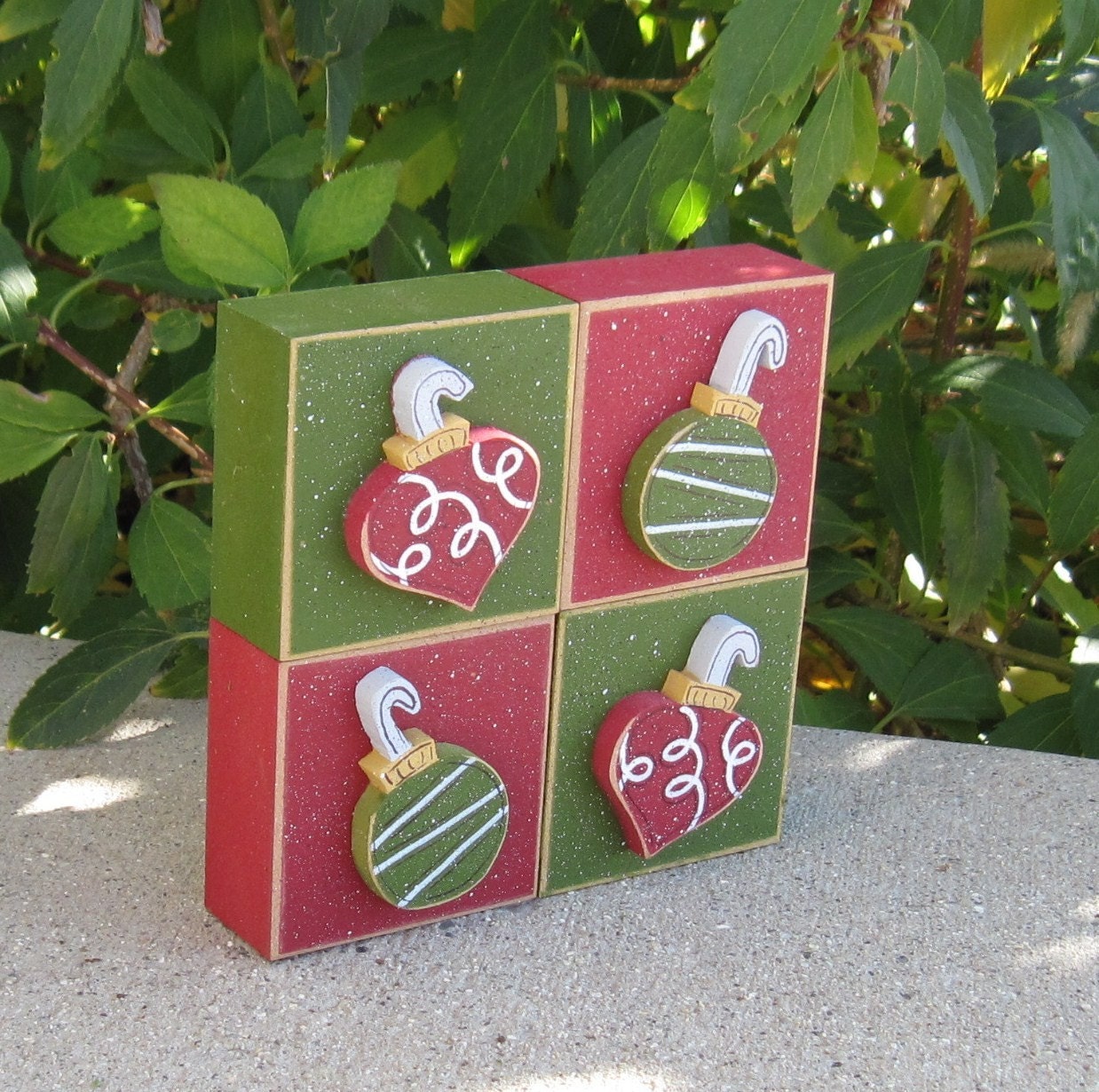 4 BLOCK ORNAMENT SET for Desk Shelf Mantle Holiday Etsy