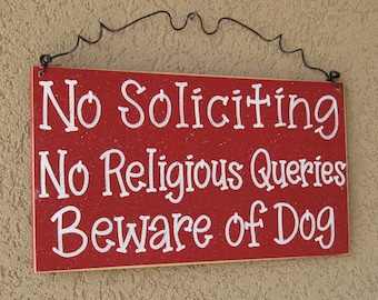 Free Shipping - No Soliciting, No Religious Queries, Beware of Dog sign (Red) for home and office sign