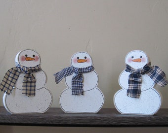 Handcrafted Snowman Block Set, Winter Shelf Decor