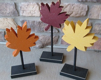 Handcrafted Tall Maple Leaf Block Set, Fall Autumn Decor