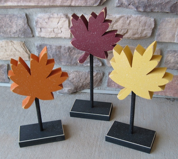 Handcrafted Tall Maple Leaf Block Set, Fall Autumn Decor