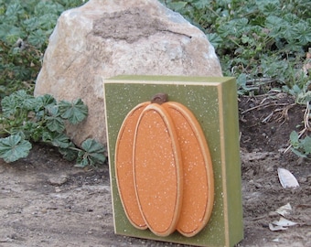 Handcrafted Harvest Pumpkin Block, Thanksgiving Decor