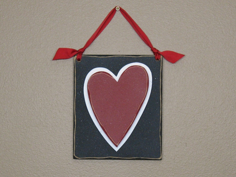 Red HANGING HEART with BLACK Backer for valentine and home wall hanging decor image 1