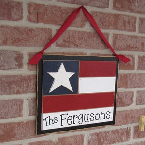 Large PERSONALIZED HANGING FLAG with ribbon for July 4th, wall, door hanger, and americana home decor image 3