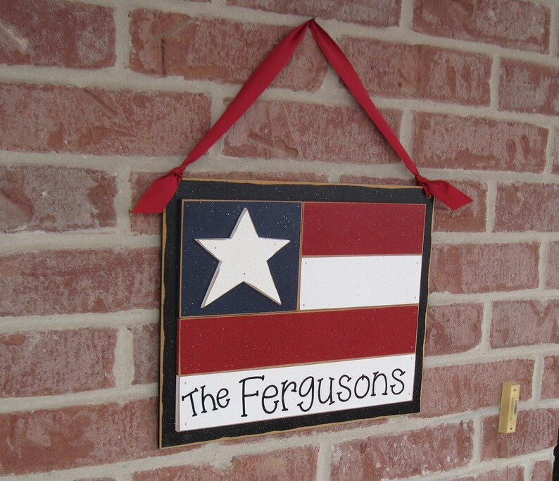 Large PERSONALIZED HANGING FLAG with ribbon for July 4th, wall, door hanger, and americana home decor image 3