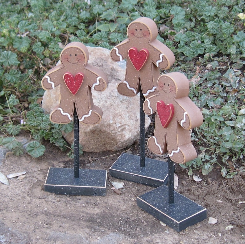 3 Tall STANDING GINGERBREAD MAN block set for Winter, Christmas, December, shelf, desk, office and home decor image 4