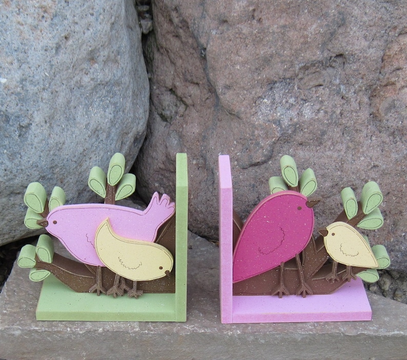 Birds and Branches bookends for children library, bookshelf image 1