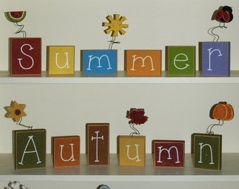 SEASON BLOCKS for winter, spring, summer, autumn, fall,shelf, mantle, mothers day and home decor