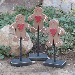 3 Tall STANDING GINGERBREAD MAN block set for Winter, Christmas, December, shelf, desk, office and home decor image 3