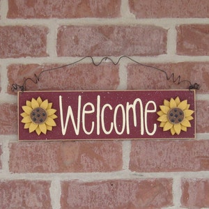 Free Shipping Welcome sign with sunflowers barn red for home and office door hanging sign image 2